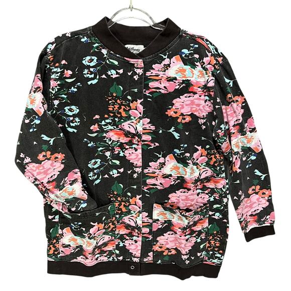 Anthony Richards Jackets & Blazers - VTG 90s Womens Floral Sweatshirt Jacket Sz M Snap Front Grannycore Cottage Retro